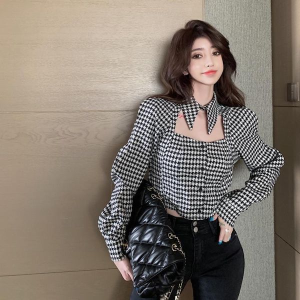 long sleeve tees mujer de moda crop spring fall women's clothing korean hollow out design plaid t-shirts t-shirt, White
long sleeve tees mujer de moda crop spring fall women's clothing korean hollow out design plaid t-shirts t-shirt, White