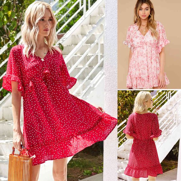 charming dresses 2021 spring and summer women's v-ne skirt print polka dot short sleeve chiffon, Black;gray
charming dresses 2021 spring and summer women's v-ne skirt print polka dot short sleeve chiffon, Black;gray
