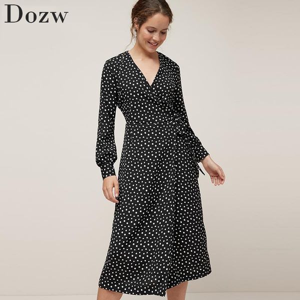 women vintage polka dot casual long dress elegant v neck long sleeve wrap party dresses female boho split sashes vestido 210414, Black;gray
women vintage polka dot casual long dress elegant v neck long sleeve wrap party dresses female boho split sashes vestido 210414, Black;gray