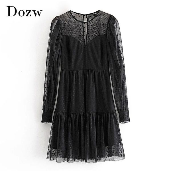 women lace mesh patchwork black mini dress o neck polka dot party puff long sleeve ruffle chic es robe 210515, Black;gray
women lace mesh patchwork black mini dress o neck polka dot party puff long sleeve ruffle chic es robe 210515, Black;gray