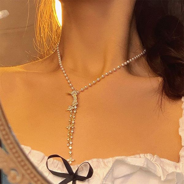 chains fashion simple character set auger moon tide tassel pearl necklace web celebrity temperament design feeling sautoir, Silver
chains fashion simple character set auger moon tide tassel pearl necklace web celebrity temperament design feeling sautoir, Silver