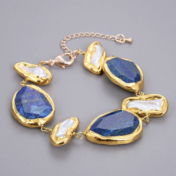 guaiguai jewelry natural blue lapis bezel set white biwa pearl gold color plated bracelet for women real lady fashion jewellry, Black
guaiguai jewelry natural blue lapis bezel set white biwa pearl gold color plated bracelet for women real lady fashion jewellry, Black