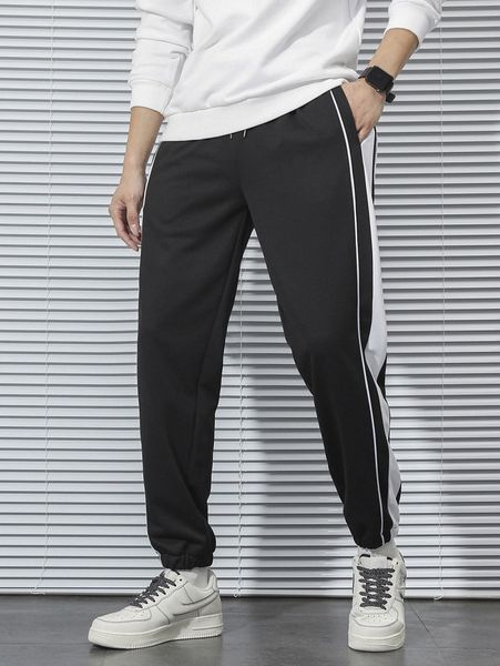 men contrast side seam drawstring waist sweatpants m1oo#, Black 
men contrast side seam drawstring waist sweatpants m1oo#, Black