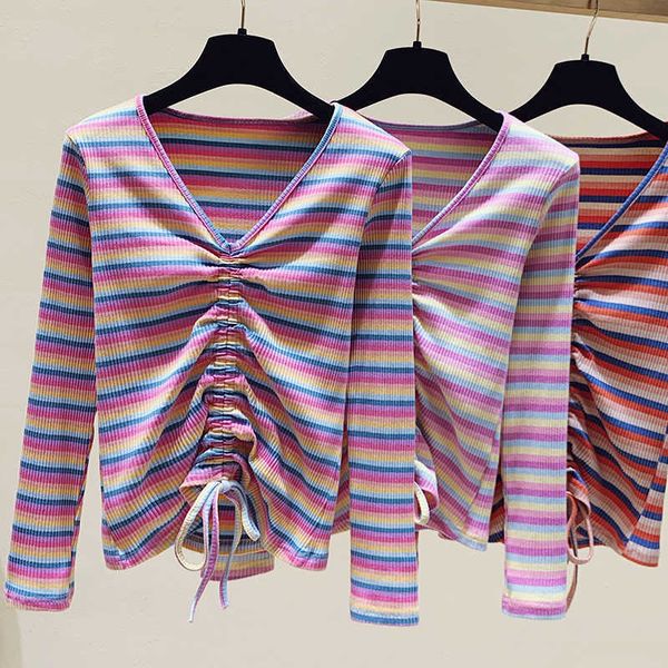 v-neck long sleeve t shirt women spring autumn knit striped blusa tees female casual pink lace up t-shirts 210604, White
v-neck long sleeve t shirt women spring autumn knit striped blusa tees female casual pink lace up t-shirts 210604, White