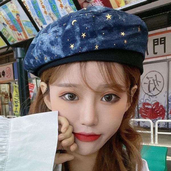 berets beret tie dyed denim print japanese cute girl star moon lovely flat women's hat painter's, Blue;gray
berets beret tie dyed denim print japanese cute girl star moon lovely flat women's hat painter's, Blue;gray
