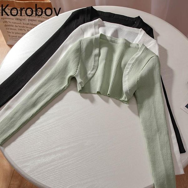 women's knits & tees korobov autumn chic knitted sunscreen cardigans 2021 slim long sleeve sueter mujer korean streetwear sweater, White 
women's knits & tees korobov autumn chic knitted sunscreen cardigans 2021 slim long sleeve sueter mujer korean streetwear sweater, White