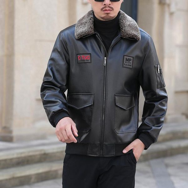 men's jackets streetwear men autumn winter fashion long sleeve turn-down collar bomber with pockets leather jaqueta, Black;brown
men's jackets streetwear men autumn winter fashion long sleeve turn-down collar bomber with pockets leather jaqueta, Black;brown