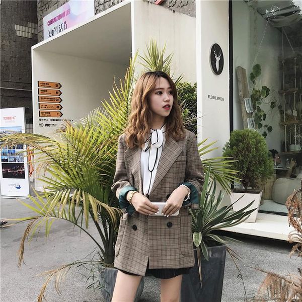 women's suits & blazers 2021 autumn and winter clothing style college wind 100 loose leisure plaid suit coat ulzzang tide, White;black
women's suits & blazers 2021 autumn and winter clothing style college wind 100 loose leisure plaid suit coat ulzzang tide, White;black