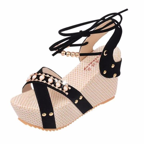spring bohemia high-heeled sandals women summer rhinestone beads wedges muffins thick-soled toe shoes, Black
spring bohemia high-heeled sandals women summer rhinestone beads wedges muffins thick-soled toe shoes, Black