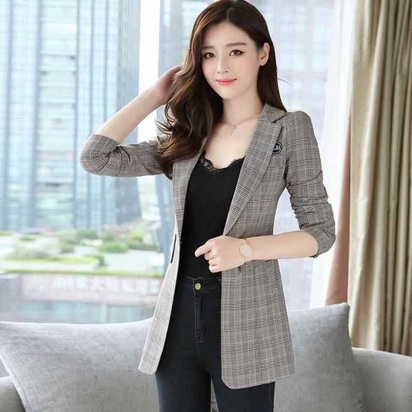 women's suits & blazers 2021 spring autumn korean style casual slim cardigan long sleeve pockets work office plaid temperament blazer, White;black
women's suits & blazers 2021 spring autumn korean style casual slim cardigan long sleeve pockets work office plaid temperament blazer, White;black
