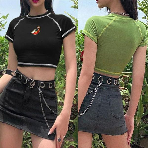 women's t-shirt women print crop casual short sleeve pullover tees summer slim streetwear woman, White
women's t-shirt women print crop casual short sleeve pullover tees summer slim streetwear woman, White