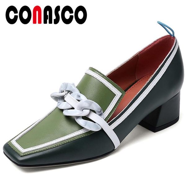 dress shoes conasco 2021 spring summer fashion concise casual office woman genuine leather pumps chain thick heels square toe, Black
dress shoes conasco 2021 spring summer fashion concise casual office woman genuine leather pumps chain thick heels square toe, Black