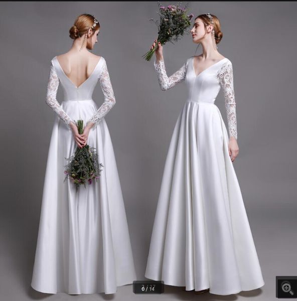 robe de mariage white lace satin a line wedding dress long sleeve v neckline floor length formal bridal gowns modern women bride dresses cus
robe de mariage white lace satin a line wedding dress long sleeve v neckline floor length formal bridal gowns modern women bride dresses cus