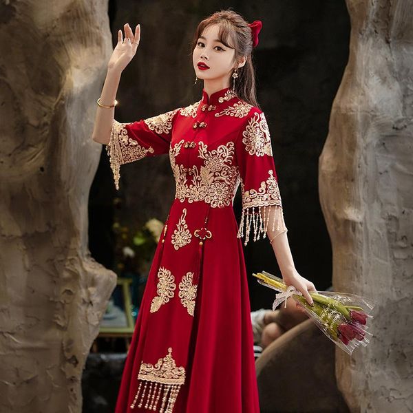 ethnic clothing burgundy cheongsam tassel embroidery flower qipao beads pleated chineses wedding dresses gown retro vestidos, Red
ethnic clothing burgundy cheongsam tassel embroidery flower qipao beads pleated chineses wedding dresses gown retro vestidos, Red