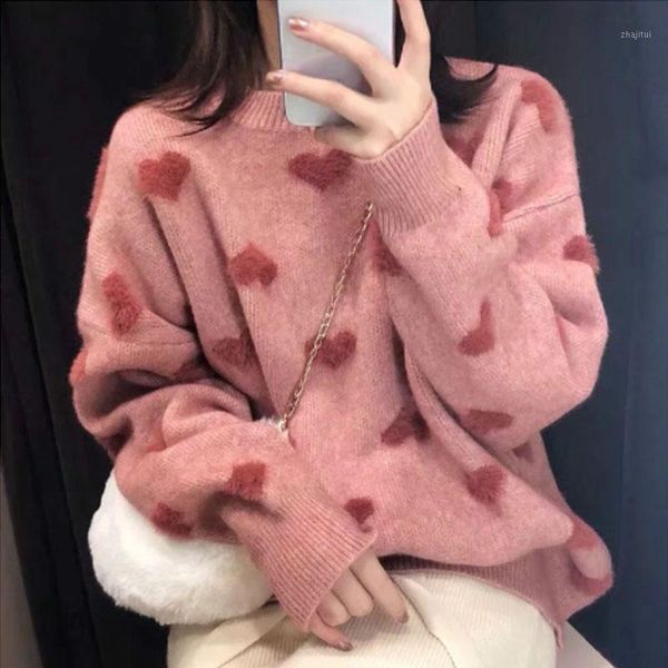 2021autumn and winter women warm long sleeve clothes pink o neck loose pullover heart pattern sweater lmitatio water velet print women', White;black
2021autumn and winter women warm long sleeve clothes pink o neck loose pullover heart pattern sweater lmitatio water velet print women', White;black