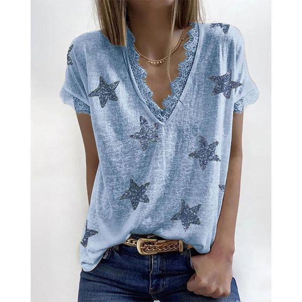 2021 fashion v-neck casual women t-shirt trend lace splicing stars printing tee sleeveless simple men's short-sleeved top, White
2021 fashion v-neck casual women t-shirt trend lace splicing stars printing tee sleeveless simple men's short-sleeved top, White