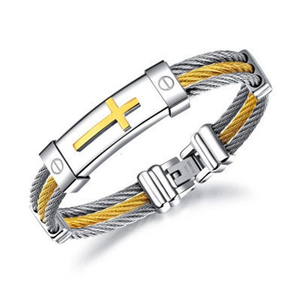 bangles bracelets jewelry titanium steel men's bracelet three row wire weaving room gold cross, Black
bangles bracelets jewelry titanium steel men's bracelet three row wire weaving room gold cross, Black