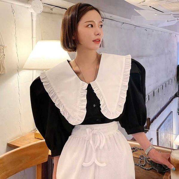 temperament summer contrast puff short sleeve peter pan collar blouse women fashion retro patchwork casual shirts blusas 210610, White
temperament summer contrast puff short sleeve peter pan collar blouse women fashion retro patchwork casual shirts blusas 210610, White