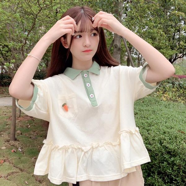 short sleeve ruffles patchwork sweet t-shirts women summer turn-down collar hit colors carrot decor kawaii tees for student women's t-, White
short sleeve ruffles patchwork sweet t-shirts women summer turn-down collar hit colors carrot decor kawaii tees for student women's t-, White