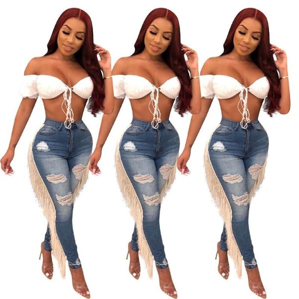 jeans arrive high waist hole out tassel women's party club denim pants distressed vinatge pencil trousers, Blue
jeans arrive high waist hole out tassel women's party club denim pants distressed vinatge pencil trousers, Blue