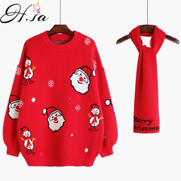 h.sa women red and pullovers snow man carf casual loose jumpers merry christmas sweater knit pull femme 210417, White;black
h.sa women red and pullovers snow man carf casual loose jumpers merry christmas sweater knit pull femme 210417, White;black