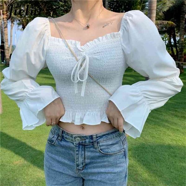 blouse women autumn solid color long sleeve chic short shirt loose korean slim s shirts white 210426
blouse women autumn solid color long sleeve chic short shirt loose korean slim s shirts white 210426
