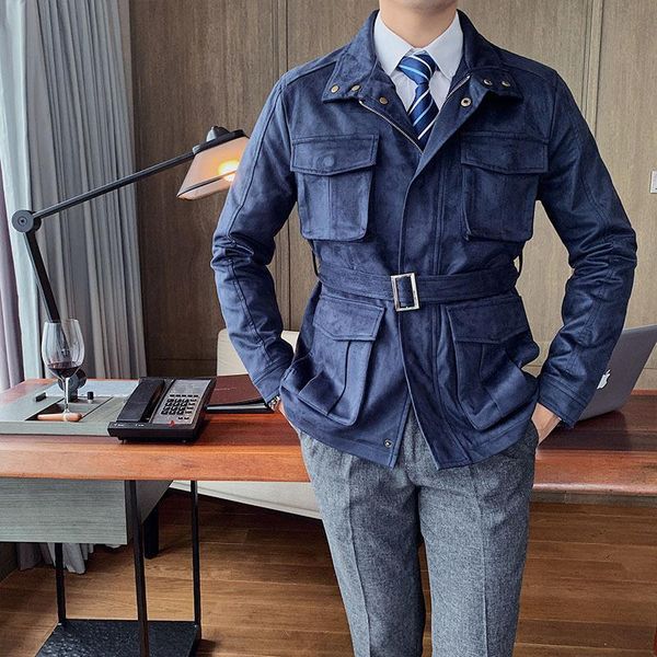 men's casual shirts take goods autumn and winter slim jacket waist elastic belt, White;black
men's casual shirts take goods autumn and winter slim jacket waist elastic belt, White;black