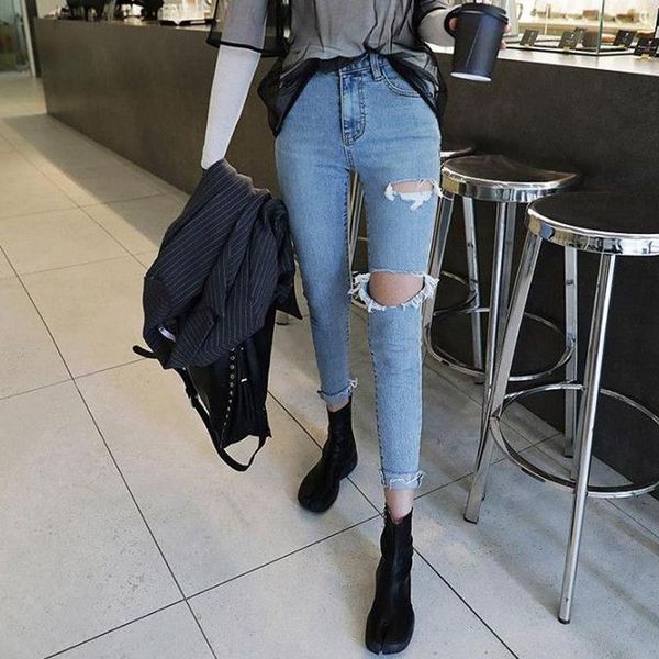 push up skinny denim women jeans high waist ripped hole pencil streetwear stretch pants, Blue
push up skinny denim women jeans high waist ripped hole pencil streetwear stretch pants, Blue