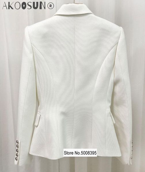 women's suits & blazers 2021ss woman classic white blazer double breasted silver buttons front suit with pockets, White;black
women's suits & blazers 2021ss woman classic white blazer double breasted silver buttons front suit with pockets, White;black