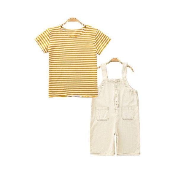 4-9 y summer fashion girls striped short sleeves t-shirt + solid color strap wide-leg pants casual two-piece suit clothing sets, White
4-9 y summer fashion girls striped short sleeves t-shirt + solid color strap wide-leg pants casual two-piece suit clothing sets, White
