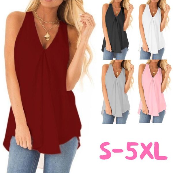 kuelawear summer solid color v-neck t-shirts womens chiffon sleeveless ladies casual pullover irregular plus size women's t-shirt, White
kuelawear summer solid color v-neck t-shirts womens chiffon sleeveless ladies casual pullover irregular plus size women's t-shirt, White