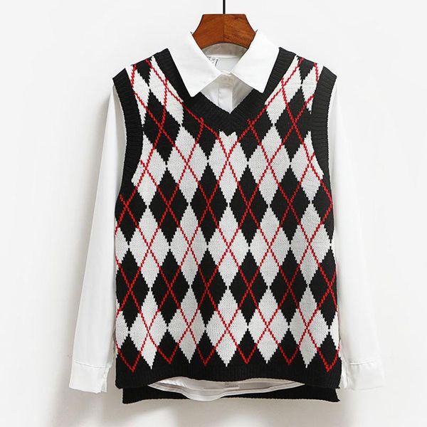 women's vests bazhenova v neck vintage argyle sweater vest women korean preppy style knitted black sleeveless plaid sweaters casual clo, Black;white
women's vests bazhenova v neck vintage argyle sweater vest women korean preppy style knitted black sleeveless plaid sweaters casual clo, Black;white