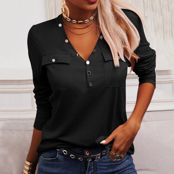 women's blouses & shirts women elegant button blouse office lady solid color long sleeve v-neck casual pocket tunic for 40#, White
women's blouses & shirts women elegant button blouse office lady solid color long sleeve v-neck casual pocket tunic for 40#, White
