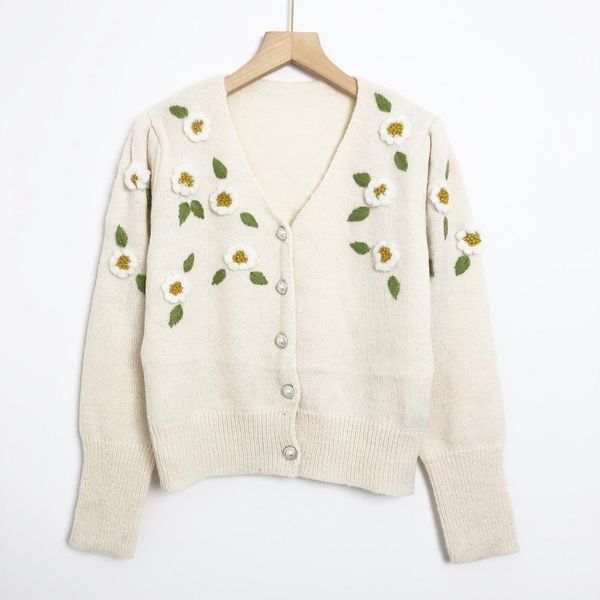 sweater knit 2021 autumn winter gentle temperament long sleeve women's deep v flower single breasted ted cardigan, White;black
sweater knit 2021 autumn winter gentle temperament long sleeve women's deep v flower single breasted ted cardigan, White;black