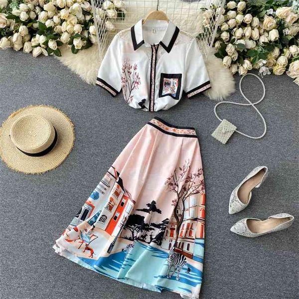 spring chic women's lapel short sleeve vintage print elegant shirt + retro printed high waist skirt two piece sets 210519, White
spring chic women's lapel short sleeve vintage print elegant shirt + retro printed high waist skirt two piece sets 210519, White