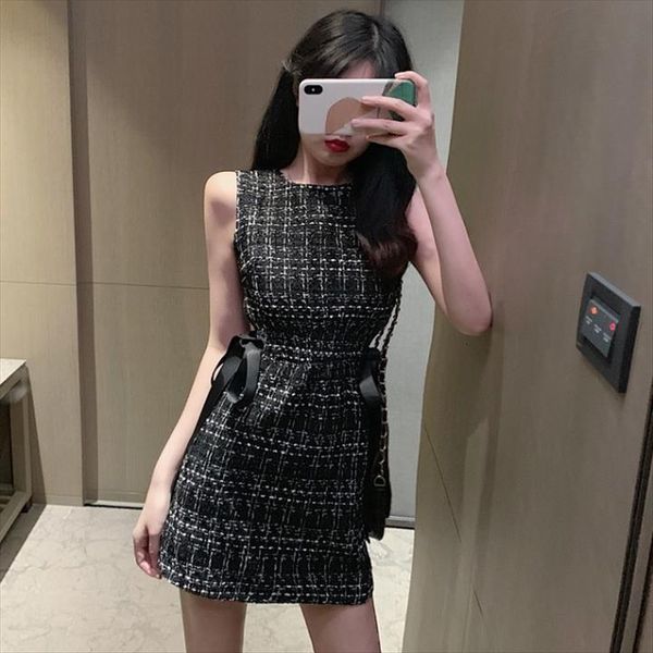 spring summer sleeveless lace up womens dress bow o neck plaid fashionable elegant mini db784, Black;gray
spring summer sleeveless lace up womens dress bow o neck plaid fashionable elegant mini db784, Black;gray