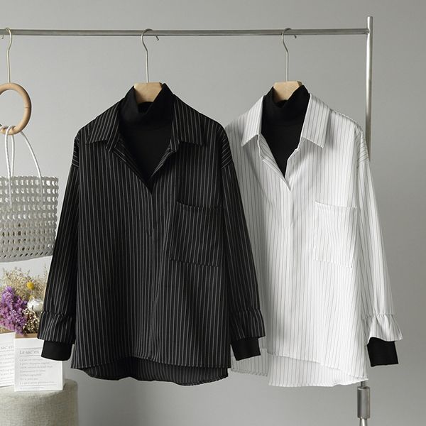 shirt simple dipping in thin fashion fake vertical stripes two pieces of turtlenecks with long sleeves, White
shirt simple dipping in thin fashion fake vertical stripes two pieces of turtlenecks with long sleeves, White