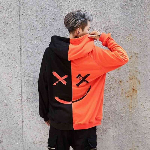 men's casual fashion color matching smile face sweater long sleeve sports hooded men's wear, Black
men's casual fashion color matching smile face sweater long sleeve sports hooded men's wear, Black