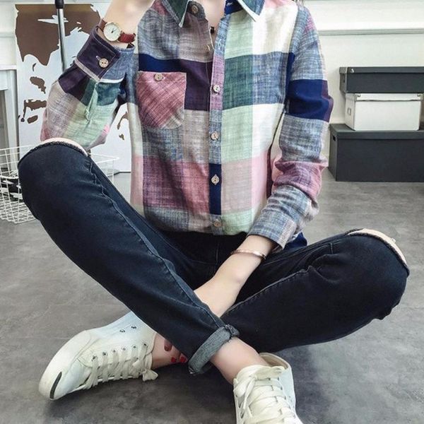 women's printed cotton long sleeve plaid shirt women slim outerwear blouse blusas x0521, White
women's printed cotton long sleeve plaid shirt women slim outerwear blouse blusas x0521, White