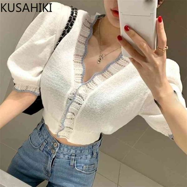 kusahiki korean chic summer short cardigan sweater puff sleeve v-neck elegant knitwear women knitted 6j085 210812, White
kusahiki korean chic summer short cardigan sweater puff sleeve v-neck elegant knitwear women knitted 6j085 210812, White