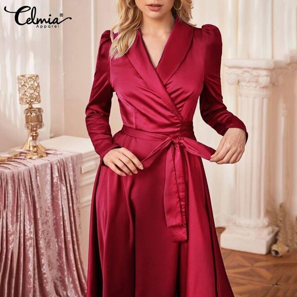 casual dresses celmia women satin midi dress v-neck bandage long shirt elegant party sleeve vestidos 2021 stylish robe longue, Black;gray
casual dresses celmia women satin midi dress v-neck bandage long shirt elegant party sleeve vestidos 2021 stylish robe longue, Black;gray