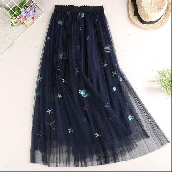 sweet embroidered galaxy pleated womens skirts layered tulle long midi sequined stars planets mesh skirt wf0186, Black
sweet embroidered galaxy pleated womens skirts layered tulle long midi sequined stars planets mesh skirt wf0186, Black