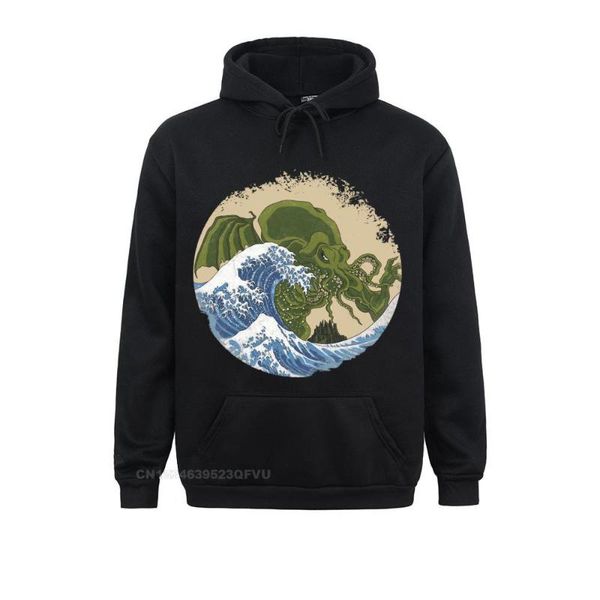 men's hoodies & sweatshirts mens necronomicon pullover hoodie hokusai cthulhu graphic cute fashion oversize cotton man kawaii clothes, Black