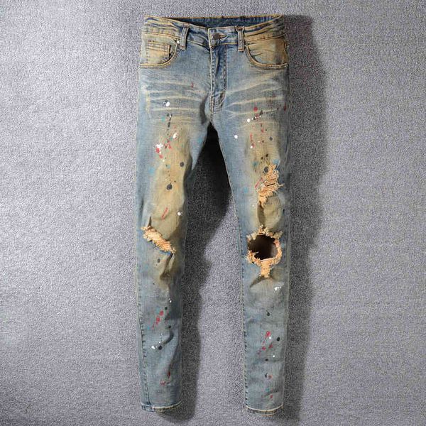 jeans fashion streetwear retro wash slim fit paint designer ripped men printed pants destroyed hip hop jeans, Blue
jeans fashion streetwear retro wash slim fit paint designer ripped men printed pants destroyed hip hop jeans, Blue