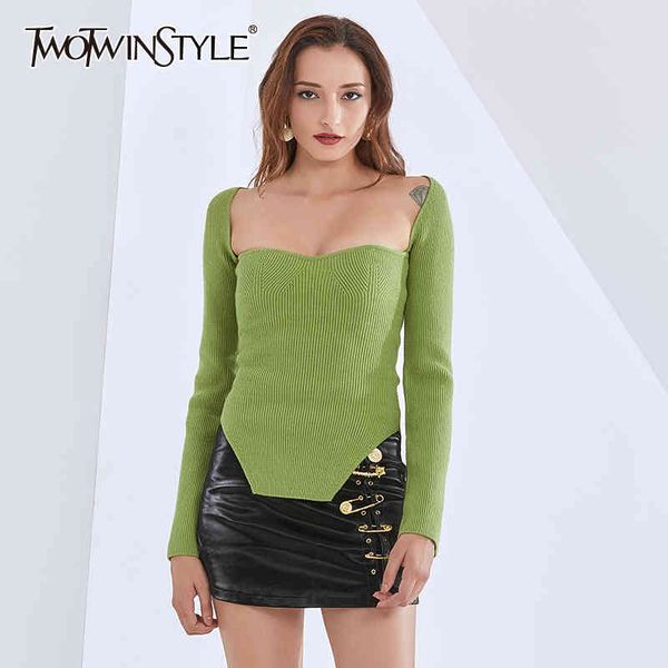black slim sweater for women square collar long sleeve split solid knitted female fashion new clothing spring 210428, White;black
black slim sweater for women square collar long sleeve split solid knitted female fashion new clothing spring 210428, White;black