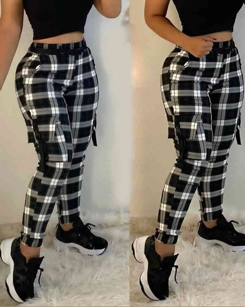 spring autumn elegant women plaid print pocket design high waist cargo pants female loose joggers streetwear lady trousers 210415, Blue
spring autumn elegant women plaid print pocket design high waist cargo pants female loose joggers streetwear lady trousers 210415, Blue