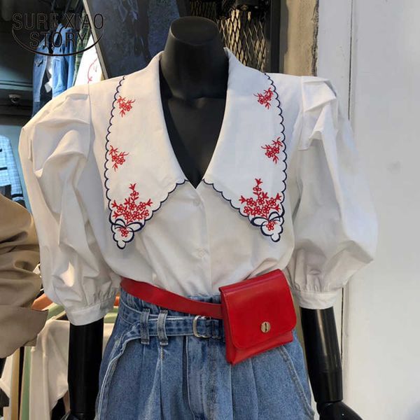 sweet puff half sleeve women shirt korean floral embroidery turn down collar blusa spring summer short blouse blusas 14172 210528, White
sweet puff half sleeve women shirt korean floral embroidery turn down collar blusa spring summer short blouse blusas 14172 210528, White