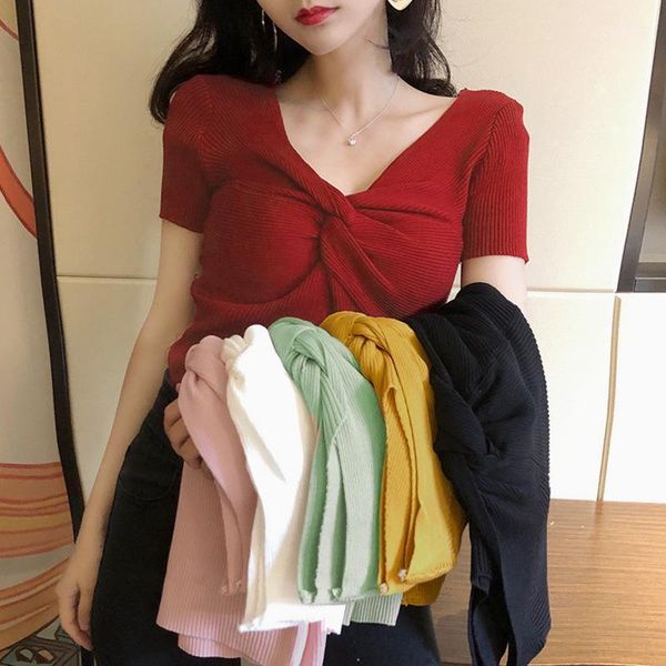 women's t-shirt 2021 fashion women t-shirts v-neck knitted shirts summer slim ribbed shirt, White
women's t-shirt 2021 fashion women t-shirts v-neck knitted shirts summer slim ribbed shirt, White