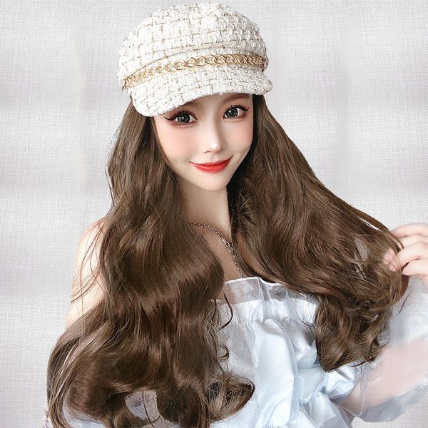 long women's hair fashion korean small fragrance autumn and winter wig hat integrated headgear, Black;brown
long women's hair fashion korean small fragrance autumn and winter wig hat integrated headgear, Black;brown