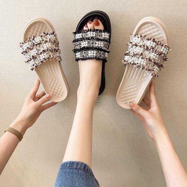 slippers house platform beach shoes string bead slides slipers women low sabot summer 2021 pu rome hoof heels fabric rubber, Black
slippers house platform beach shoes string bead slides slipers women low sabot summer 2021 pu rome hoof heels fabric rubber, Black